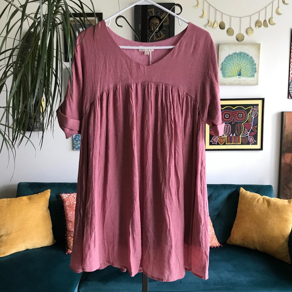 LIME & CHILI size S Dusty Rose Loose Fitting Mini Shift Dress NWT Boutique